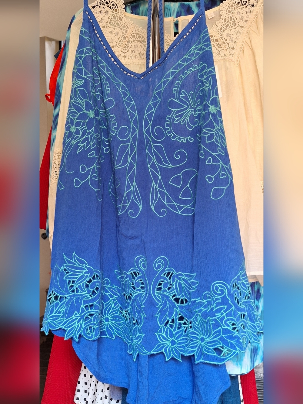 Miss Me Blue Embroidered Boho Tank Top NWT Size M